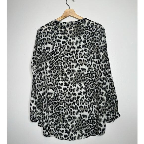 Daniel Rainn Black Gray Animal Print Blouse Long Sleeve 1X Plus Size - Picture 5 of 5